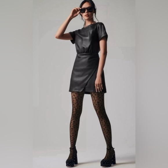 Anthropologie Faux Leather Wrap Mini Dress – Size XS New W/O tags - Picture 1 of 7